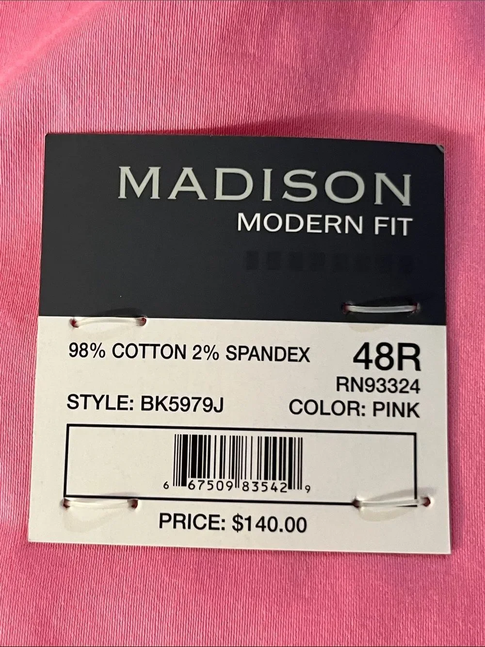 NWT MADISON MODERN FIT MOTION STRETCH PINK SPORT COAT SIZE 48R MENS